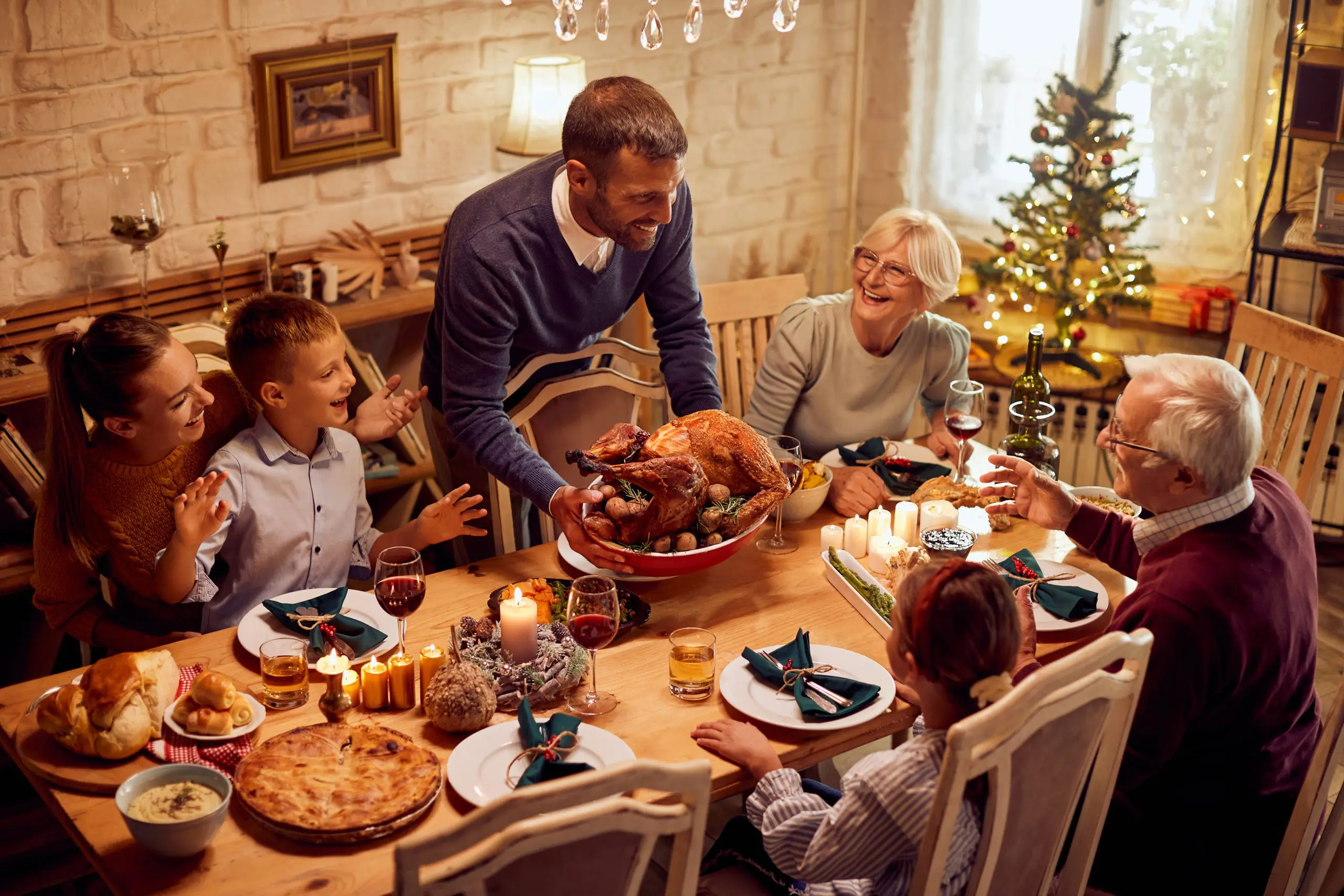 A family having a Christmas meal together